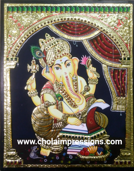 Ganesh writing Mahabharata Tanjore Painting Ganesh writing Mahabharata Tanjore Painting